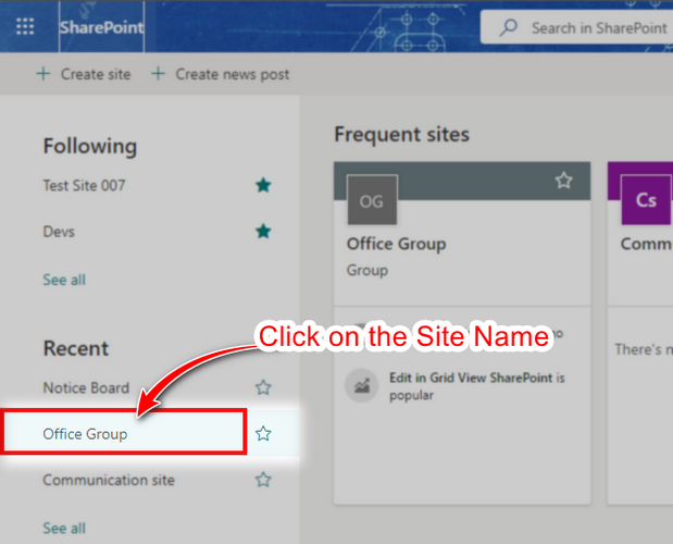 click-on-sharepoint-site