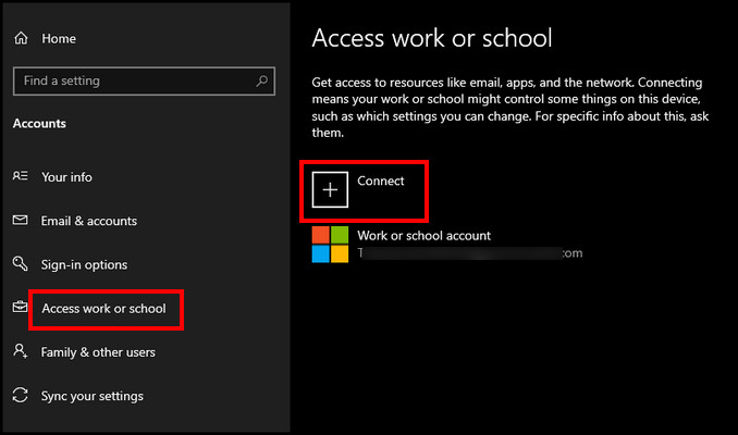access-work-or-school-connect-account