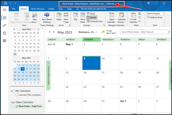 adding-sharepoint-calender-to-outlook
