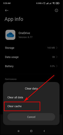 android-onedrive-clear-cache