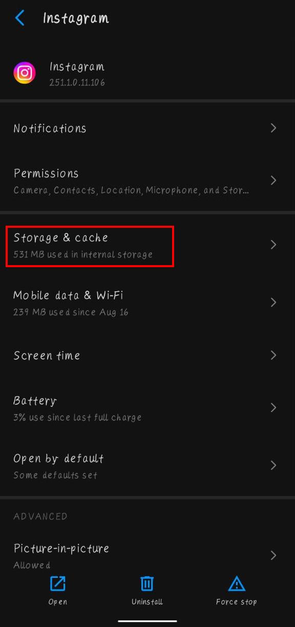 android10-instagram-app-info-storage&cache