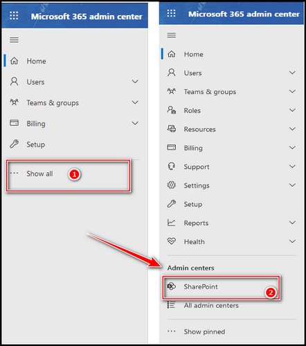choose-sharepoint-in-the-admin-panel