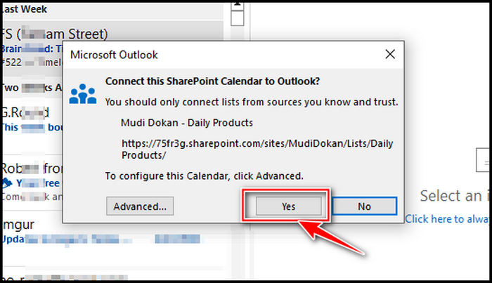 choose-yes-to-launch-sharepoint-calender-in-outlook