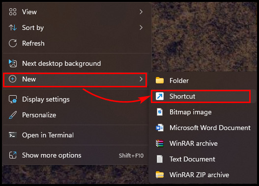 click-new-and-then-shortcut-from-desktop