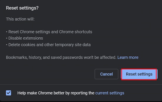 click-on-reset-settings