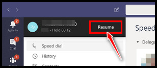 click-on-the-resume-button-to-relase-hold-calls-in-teams-as-delegate