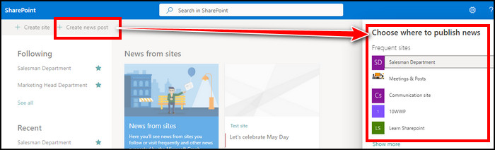 create-news-post-sharepoint-start-page