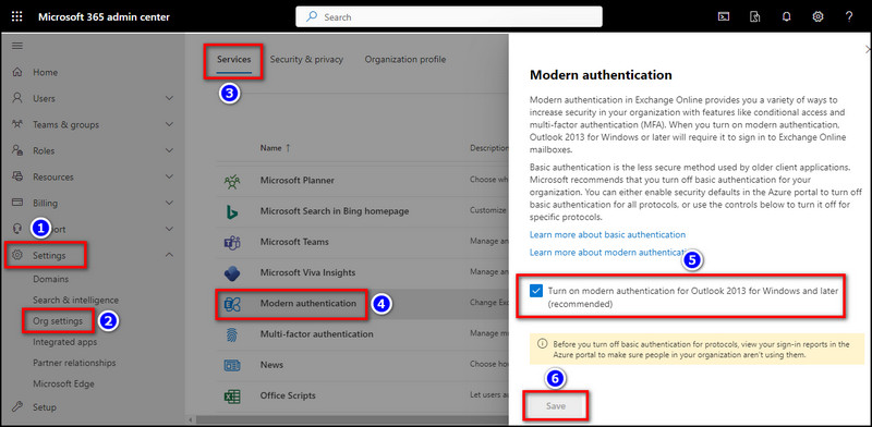 enable-modern-authentication-admin-center