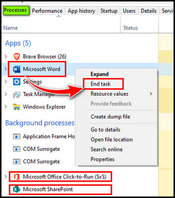 end-task-microsoft-word-in-task-manager
