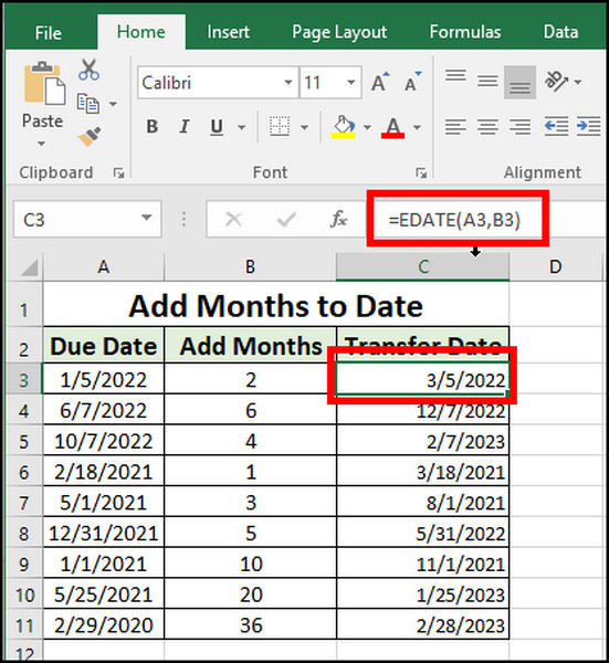 how to add month column from date in excel