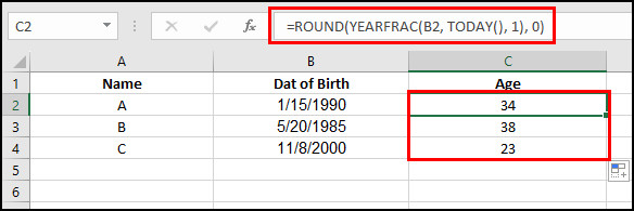 excel-calculate-age-yearfrac-round-function