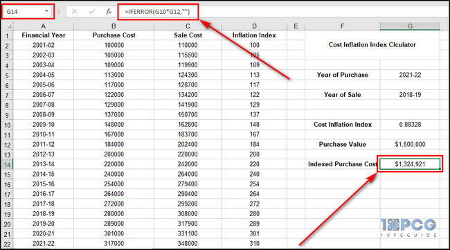 excel-calculate-indexed-purchase-cost
