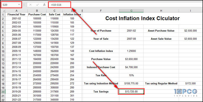 excel-calculate-tax-saving-using-cost-inflation-index