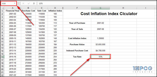 excel-cost-inflation-index-calculator-tax-rate