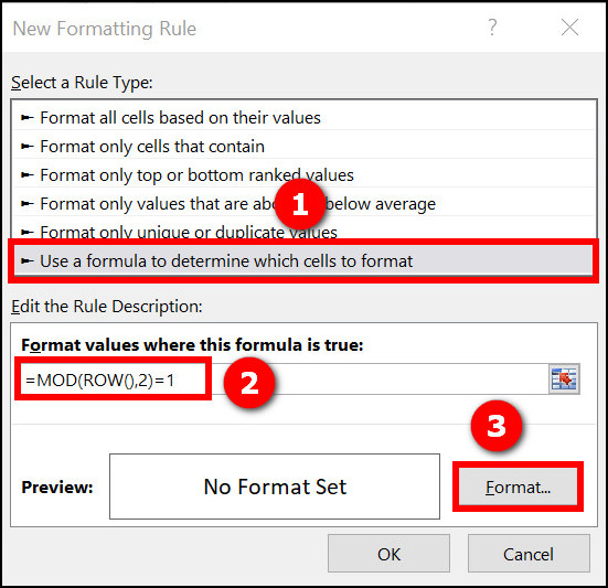 Excel New Formatting Rule 