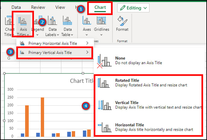 how to add primary vertical axis title in excel