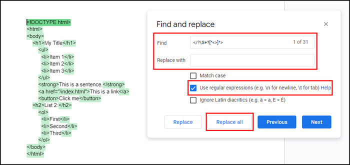 google-docs-find-and-replace-html-tags
