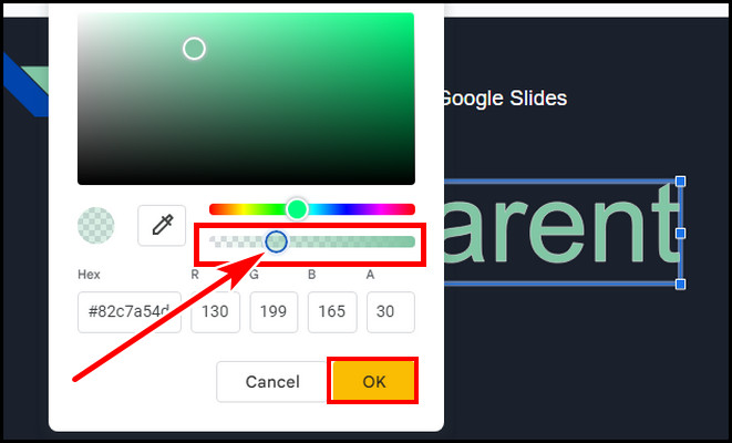 make-semi-transparent-text-google-slides