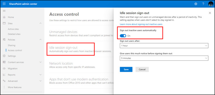 onedrive-admin-center-idle-session-sign-out