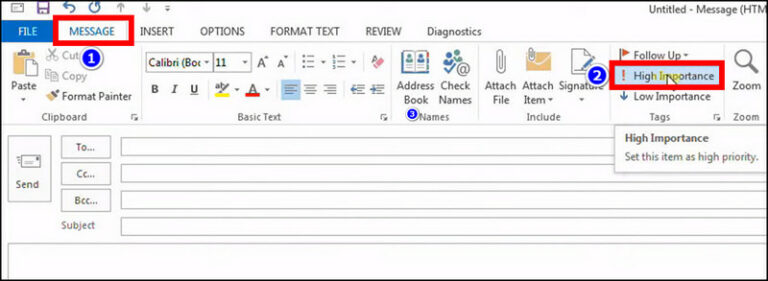 how to send email in outlook with high priority