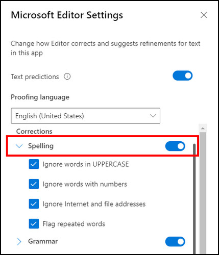 outlook-365-web-enable-spelling
