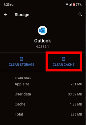 outlook-android-clear-cache