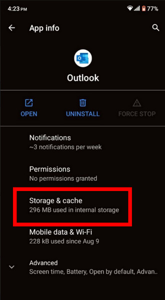 outlook-android-storage