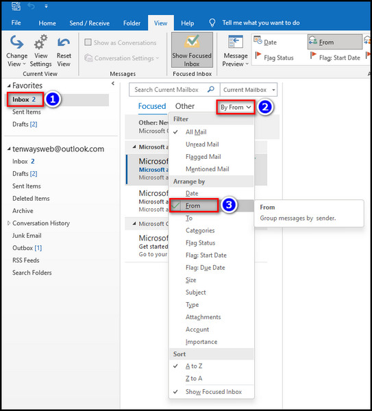 can you sort mailbird by sender