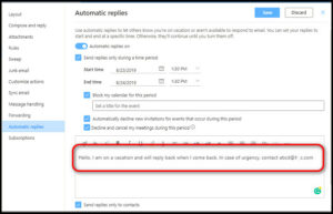 auto reply option not showing in outlook