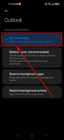 outlook-battery-saver-no-restrictions