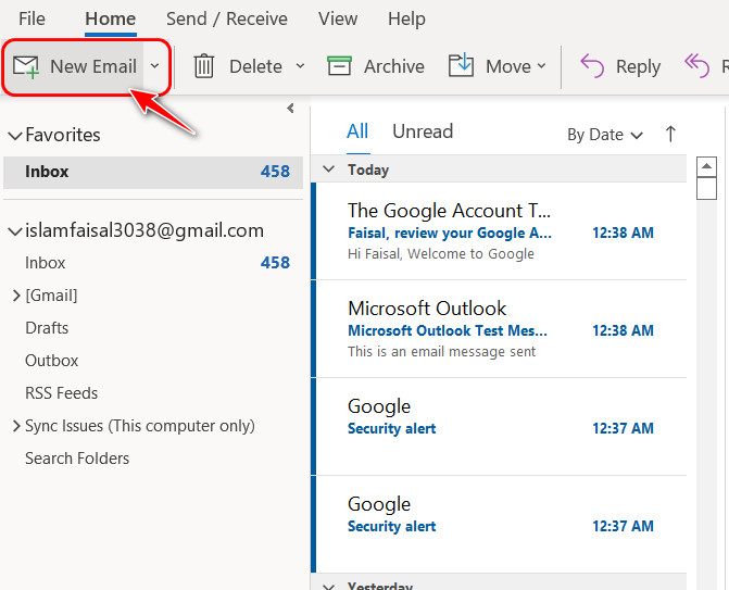 outlook-click-new-email-button