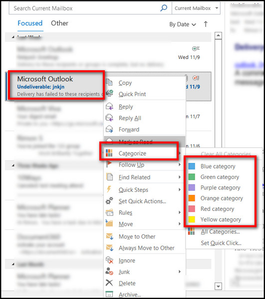 outlook-email-default-categorize