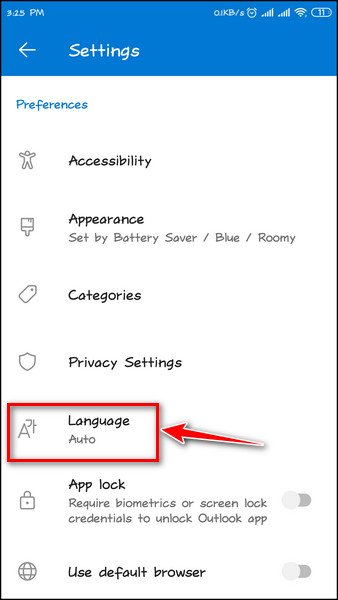 outlook-mobile-language