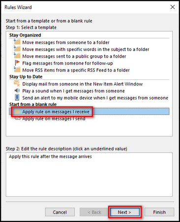 outlook-rule-receive-message
