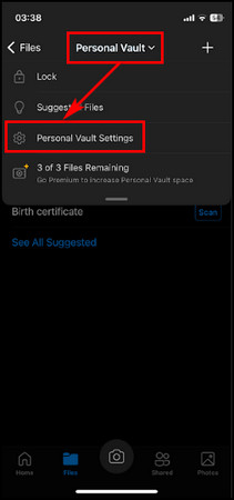 personal-vault-mobile-settings