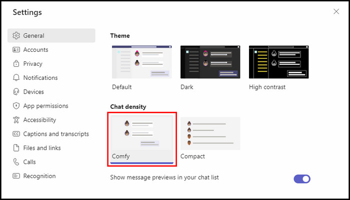 select-comfy-as-chat-density-in-ms-teams