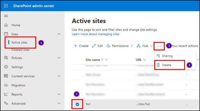 sharepoint-delete-site-from-admin-center