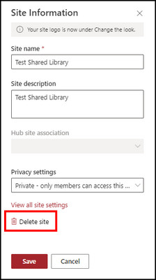 sharepoint-shared-library-delete-site