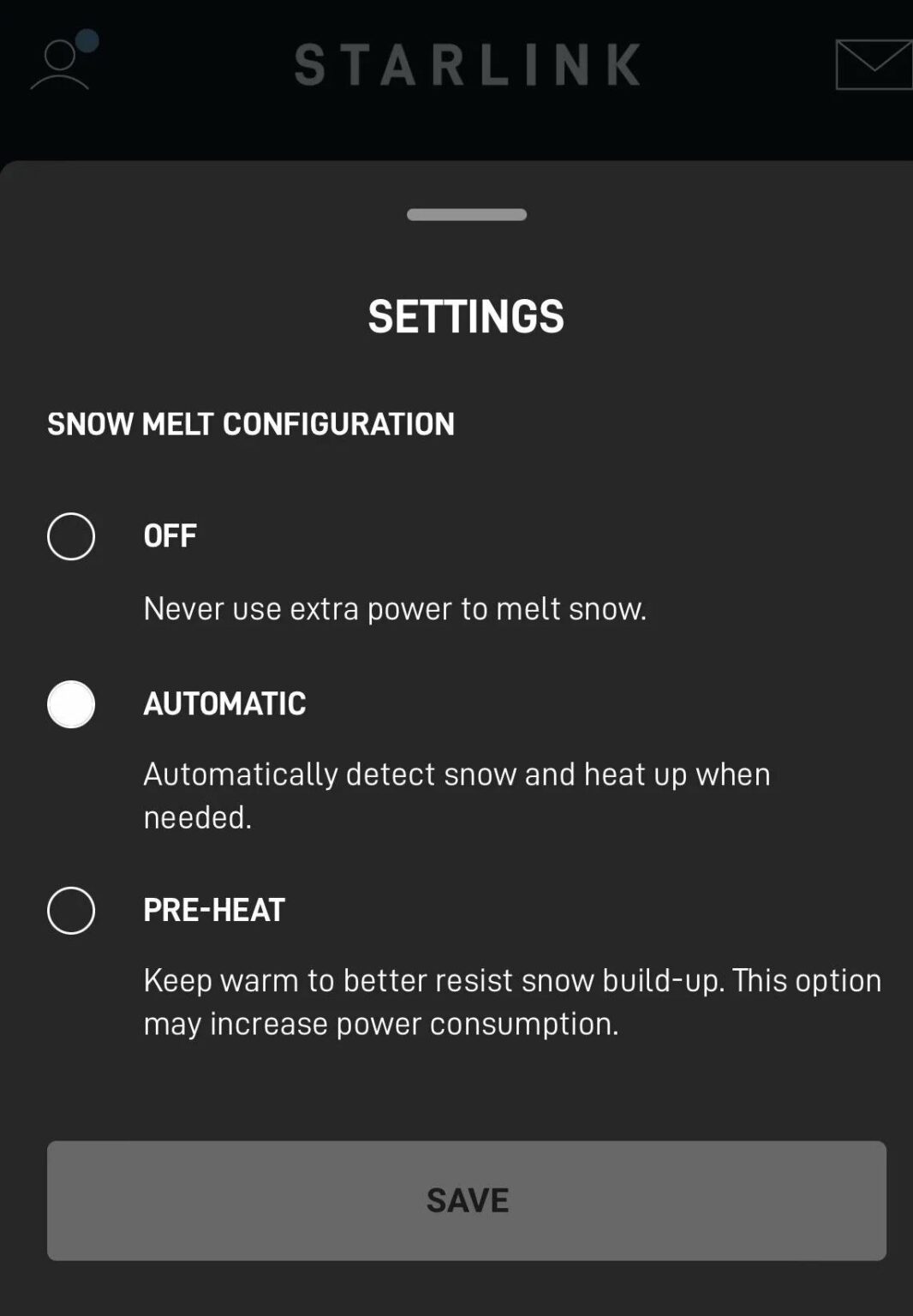 What is Snow Melt Config in Starlink Firmware Update?