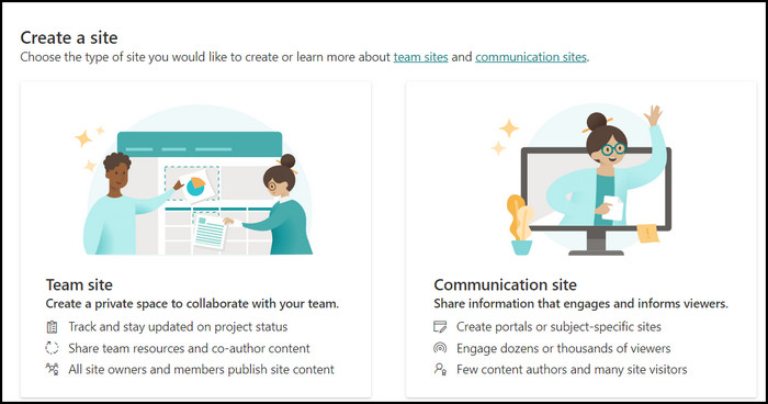team-site-and-communication-site-sharepoint