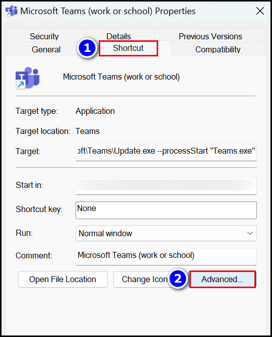 teams-shortcut-advanced-option