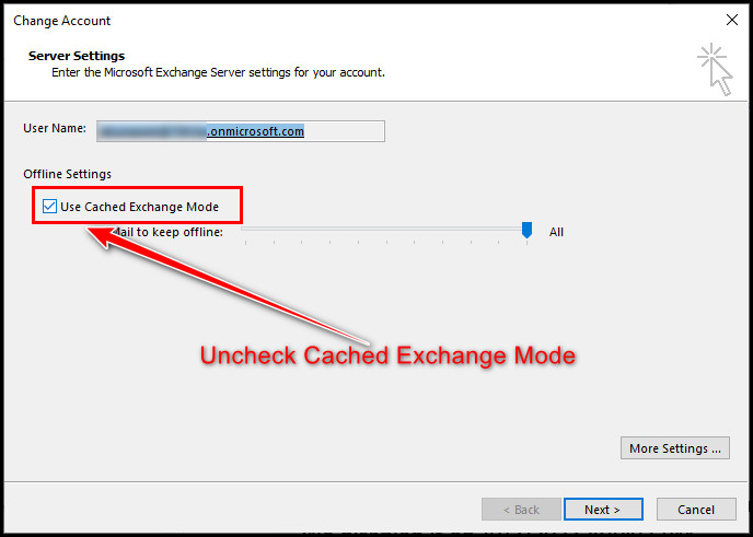 uncheck-cached-exchange-mode-for exchange-account