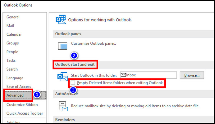 untick-empty-deleted-items-folders-when-exiting-outlook