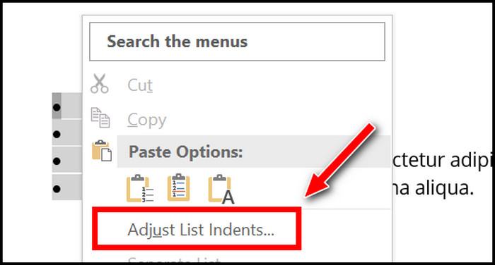 word-right-click-adjust-list-indents