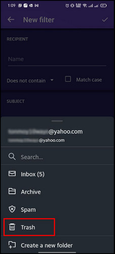 yahoo-filter-email-trash